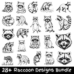 Raccoon Designs Bundle, Adorable Raccoon Clipart Collection, PNG SVG Files for Digital Art, Animal Svg, Stickers, Woodland-Themed Svg, PNG