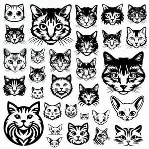 Cat Head Svg Bundle, Cat Head Clipart For Cricut, Cat Silhouette, Cat Lover Vector, Cat Head Decal , Cat Head Cut Files.