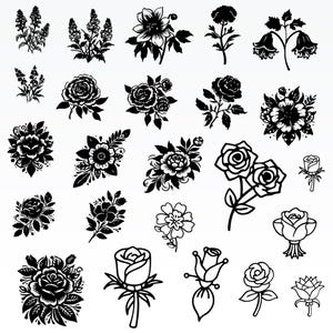 Roses Svg Bundle, Roses Clipart For Cricut, Rose Flower Silhouette, Roses Bouquet Vector, Tshirt Designs, Roses Cut Files.