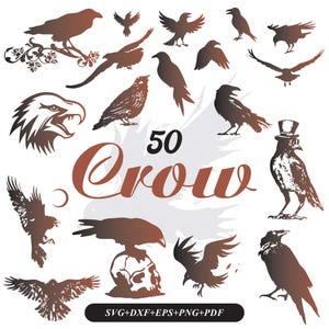Crow Svg Bundle, Raven Clipart For Cricut, Crow Silhouette, Crow Vector, Raven Decal, Crow Cutfies.