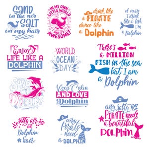 Bundle Svg Dauphin, clipart Dauphin, vecteur de citations de dauphin, sticker dauphin, dessins de logos de dauphin fichiers coupés, Silhouette de créature marine.