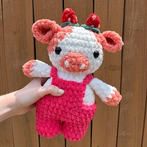 PLUSH/TOY Crochet Strawberry Cow Plush, Handmade Cow Plushie, Strawberry Cow, Amigurumi Cow Plush, Handmade Toy