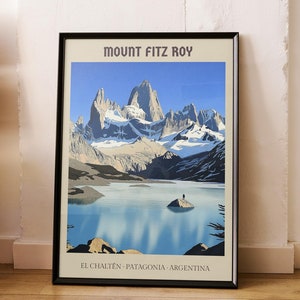 Mount Fitz Roy Reise Poster | Fitz Roy Patagonien Wandbehang Kunstdruck | Landschaft Wandkunst | Einzigartige Reise Geschenkidee | AirBnb-Kunst