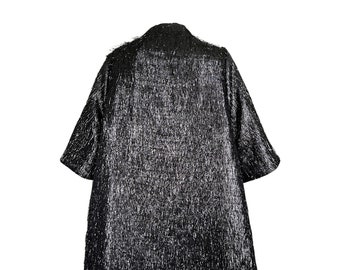 Reversible Wink Eyelash Lame & Black Brocade Party Coat (in midnight black)
