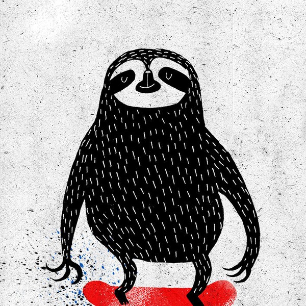 Skating sloth A4 print