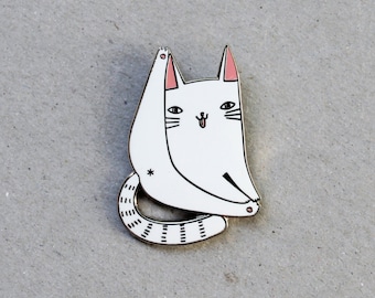 Cat forever enamel pin badge - lapel metal white cat pin