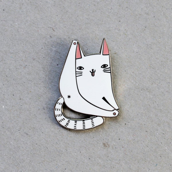 Cat forever enamel pin badge - lapel metal white cat pin