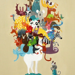 Lama and animals print, animals of the world  A4 print, nursery art