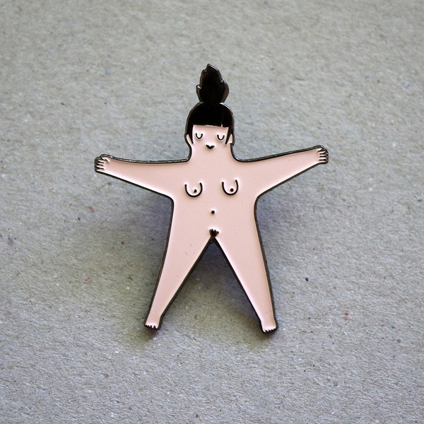 Superstar pin - naked girl enamel pin - Pink