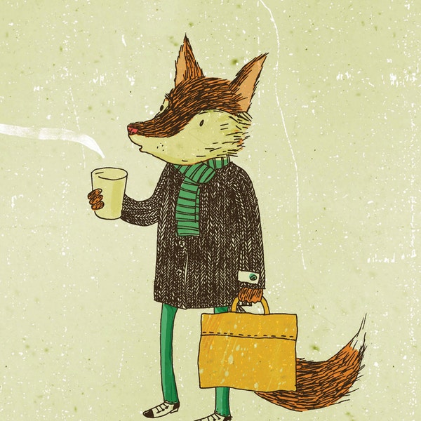 Greeting card - Mr. Fox and coffee