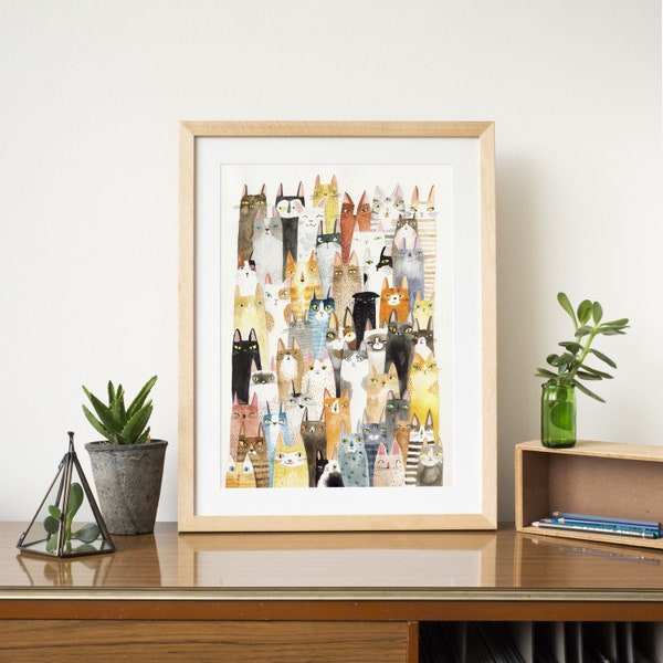 Cat print - lots of colorful cats - art print