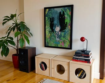 A cat with a pipe in the jungle  illustration print