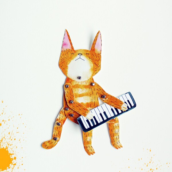 Articulated paper doll - Keyboard cat  -  DIY print set