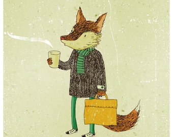 Mr. Fox and coffee A4 print