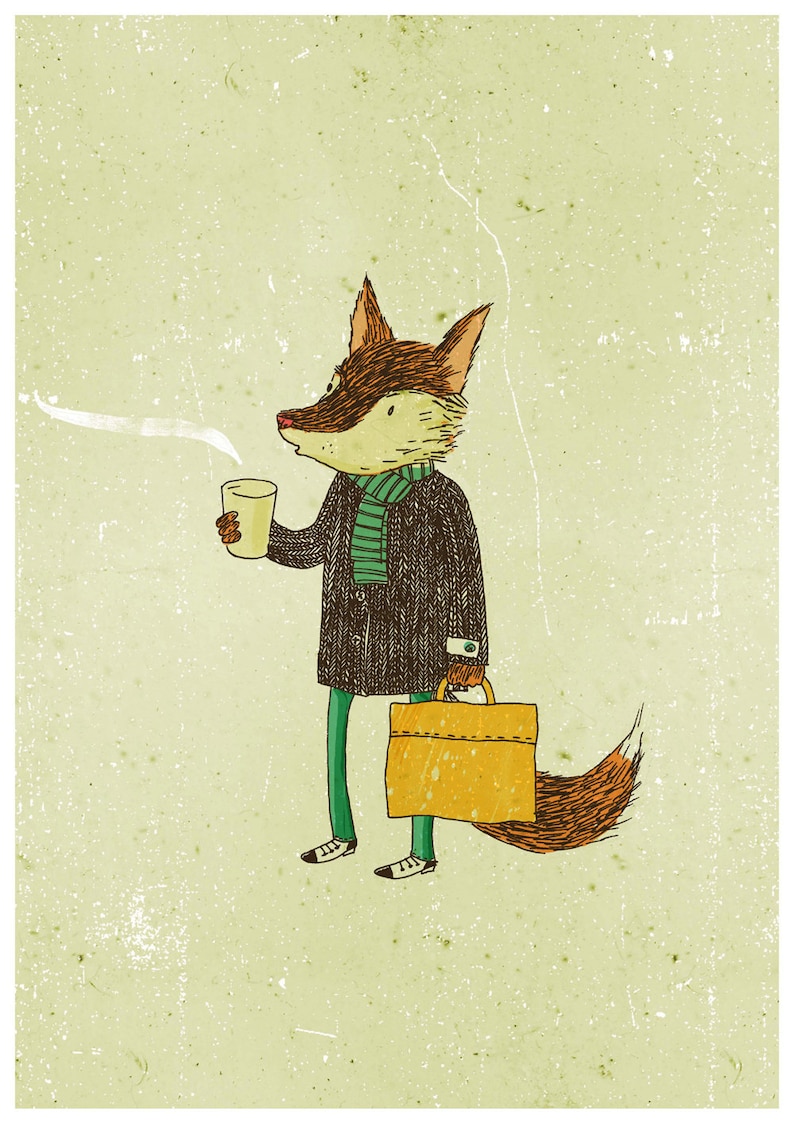 Mr. Fox and coffee A4 print image 1