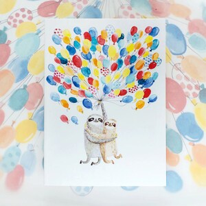 Balloon sloths greeting card
