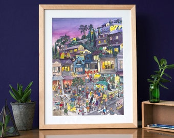 Purple town A4 print