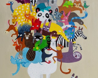 Lama and the others A3 print, animals nursery print