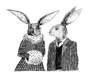 Rabbits in winter A4 print