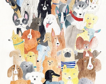 Dog print - lots of dog breed A3 print