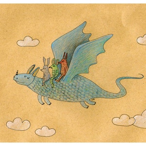 Little flying dragon illustration A4 print