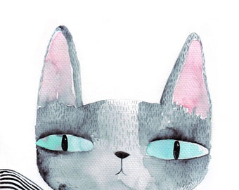 Blue eyed cat - A3 print