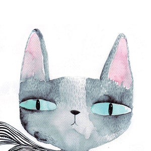 Cat's eyes card, cat greeting card, blank, watercolour cat card