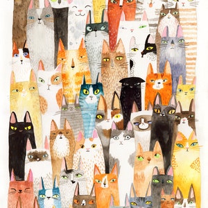 Cats cats print - lots of colorful cats - A3 print