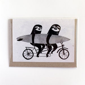 Tandem sloths card, bicycle, cycling sloth greeting card