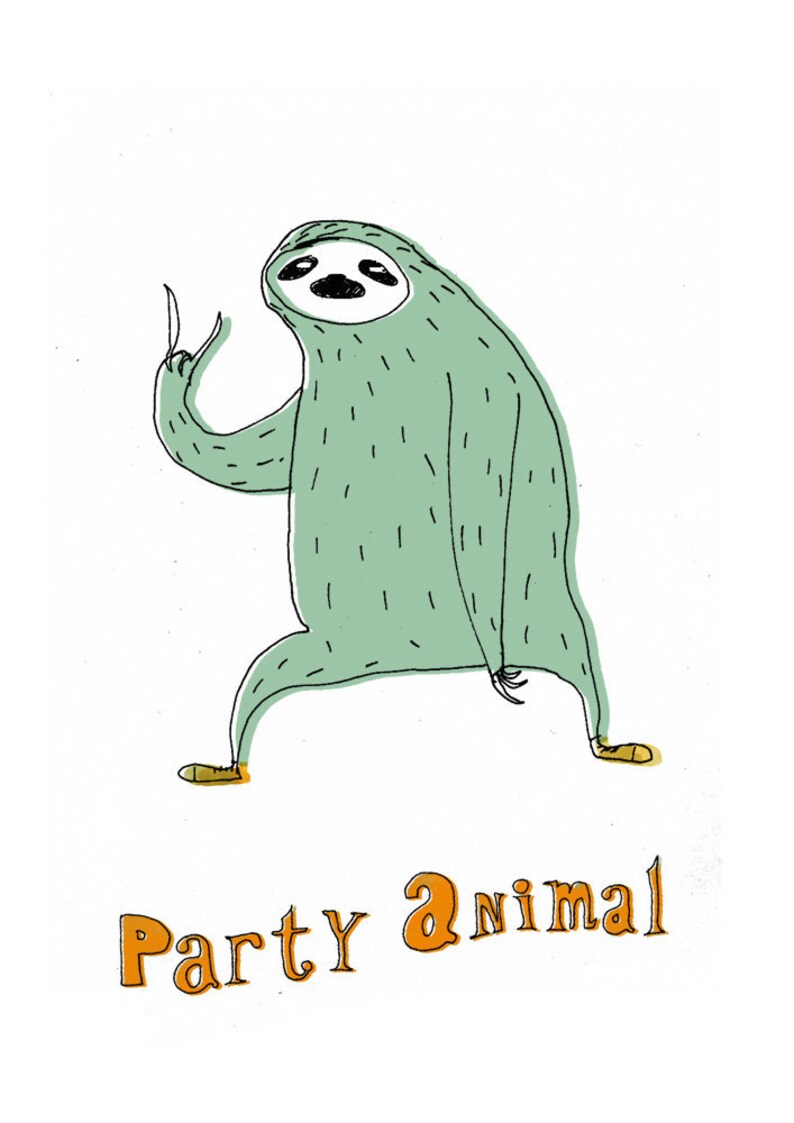 Party Sloth A4 Print. - Etsy