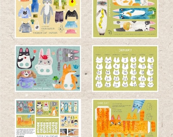 Printable 2025 calendar - cat craft calendar - downloadable printable DIY - 12 printable paper crafts