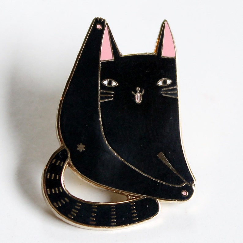 Black Cat Enamel Pin Black and Gold Pin - Etsy