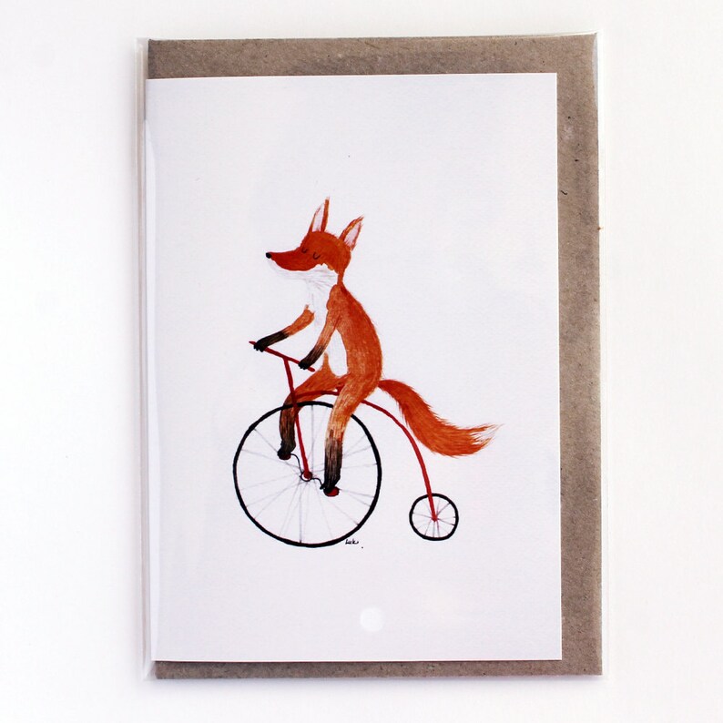 Cycling fox card blank greeting card, bicycle image 2