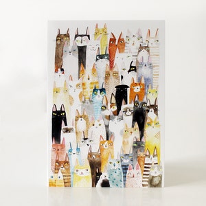 Cat cat card, blank cat greeting card, lots of cats