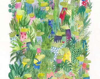 Frogs and plants art print