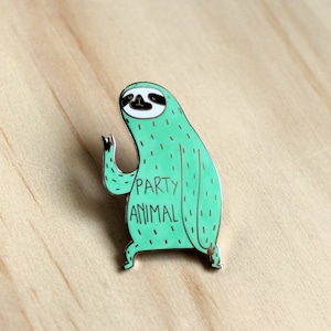 Sloth enamel pin - Party animal pin - mint party sloth lapel pin brooch