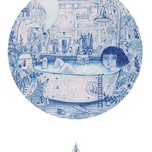 Blue Bath - blank greeting card