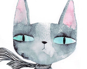 Blue eyed cat A4 print