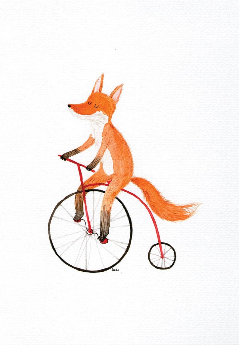 Cycling fox card blank greeting card, bicycle image 1