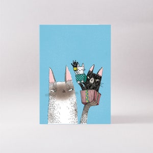 Cat surprise Christmas or Birthday pet greeting card, blank