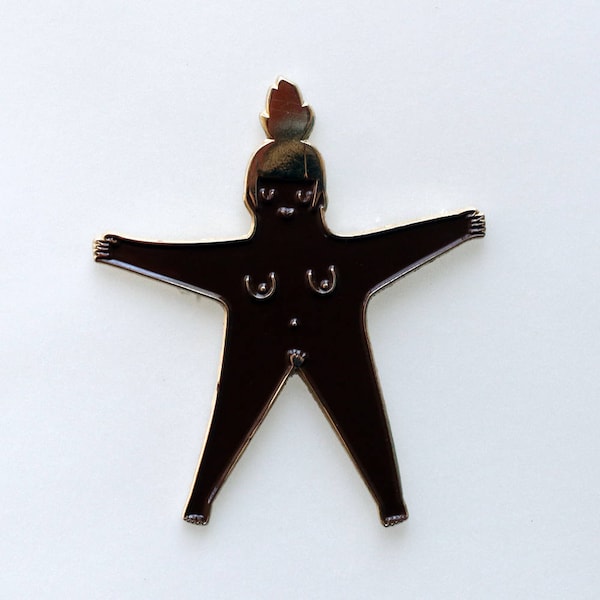 Superstar pin - naked girl enamel pin - Gold