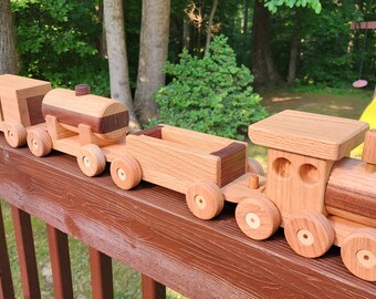 Train set wooden  6 cars Quality finished Beautifully handmade.  Ready to ship! Totally 100% handmade