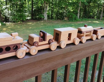 Train set wooden  6 car Handmade with jeep car Beautifully hand finished. Ready to ship