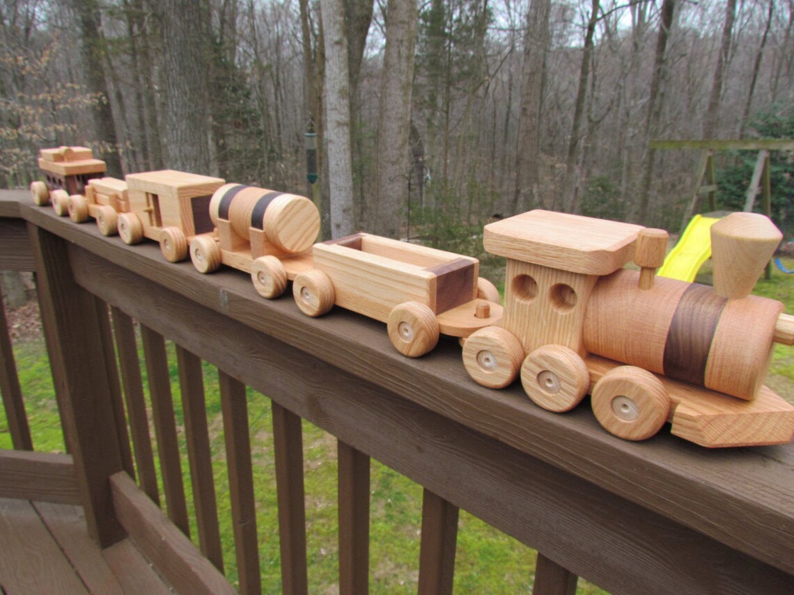 Sale 40 off Wooden toy train set 6 car Handmade toy oak and Etsy