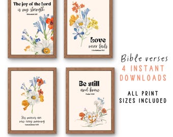 ALL SIZES 6 bible vintage wall art printables, digital quote print living room decor, boho style Christian posters God is good, set bundle