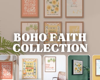 ALL SIZES 6 bible wall art printables, digital quote print living room decor, boho style Christian posters God is good, set of floral bundle