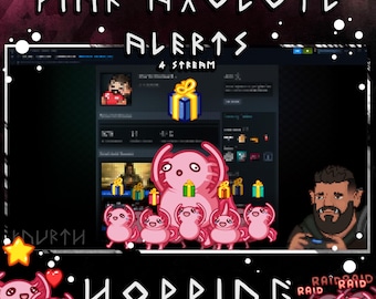 Animated Pink Axolotl Stream Alert Pack – 10 Alerts for Twitch, Kick & YouTube