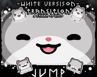 Gray and white hamster stream stinger – animated 2s scene transition (happy face)