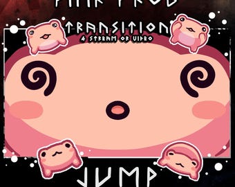 Pink frog stream stinger – animated 2s scene transition (dizzy face)