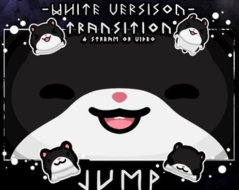 Black and white hamster stream stinger – animated 2s scene transition (happy face)
